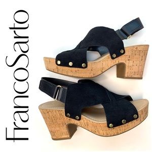Franco Sarto Black L-Kicks Platform Suede Sandals